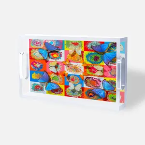 Sky Jewels Abstract Butterfly Acrylic Tray - Vibrant Jewel-Toned Organizer for Entertaining & Display - Available in Small & Large Sizes - Modern Decor