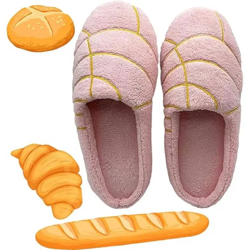 SANPON Fashion Slippers for Women, Cute Bread Design Fluffy Plush Open Toe Slides with Memory Foam and Anti-Slip Rubber Sole, Cozy Indoor Footwear, Ankle, Plush & Foam, Slip On, Anti-Slipping