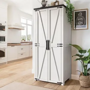 Large Kitchen Pantry Storage Cabinets with Farmhouse Doors Adjustable Shelves 31W x 15D x 71H for Dining Living Room Modern Organization