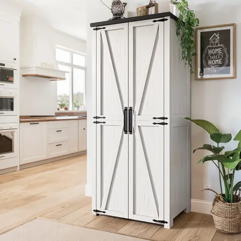 Freestanding Farmhouse Kitchen Pantry Storage Cabinet - Furnaza Home Large Furniture for Kitchen with Adjustable Shelves, 31W x 15D x 71H, Buffet Storage Cabinet for Dining & Living Room Organization tall