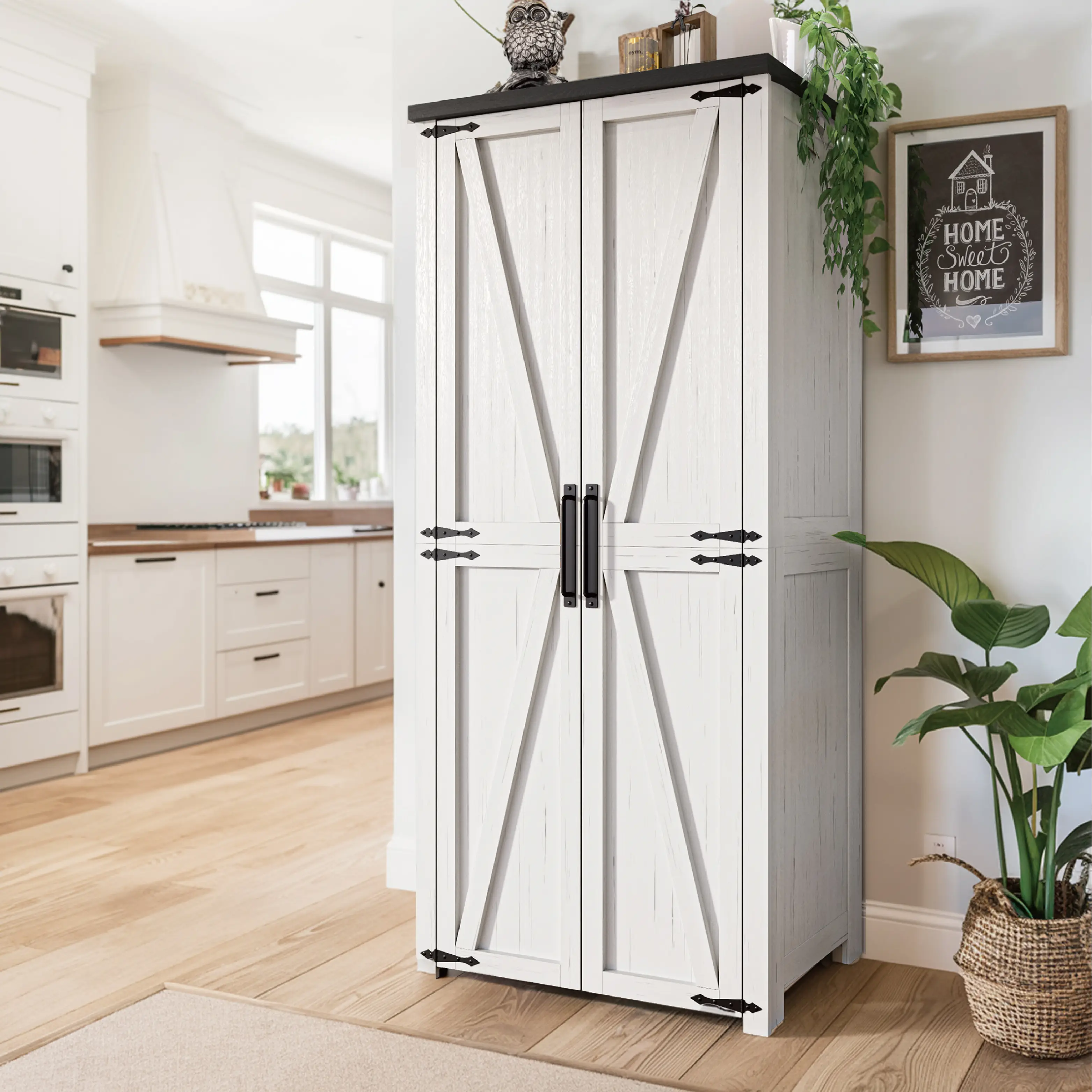 Multi Size Kitchen Pantry Storage Cabinets with Farmhouse Doors, Adjustable Shelves for Space in Dining or Living Room, Modern Furniture Organization