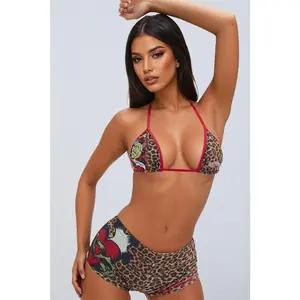 Ed Hardy x Sexyy Red Bow Bow Bow Leopard Boyshort 2 Piece Bikini - Brown/combo Z