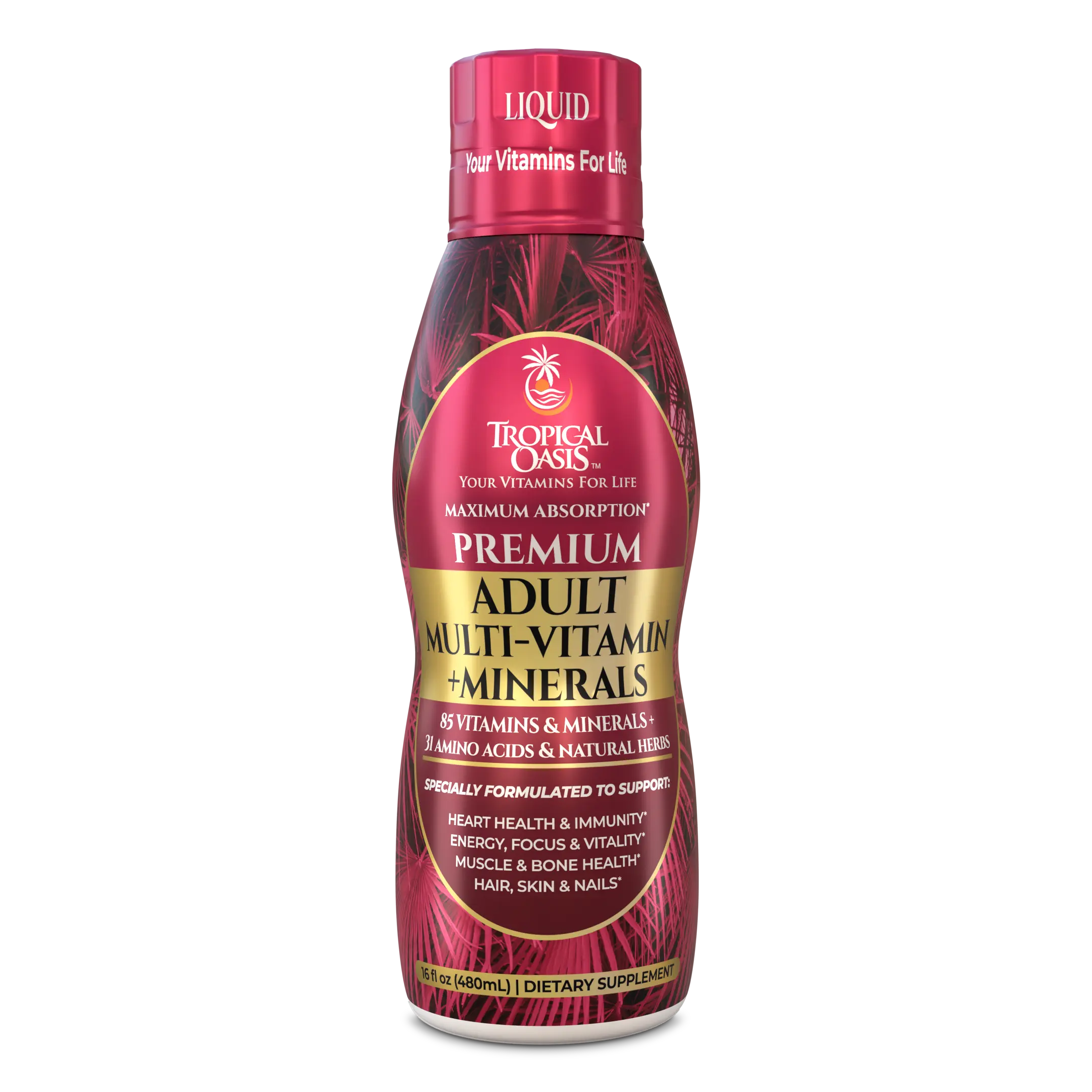 Tropical Oasis Adult Multi Vitamin and Mineral Liquid Supplement 16 fl oz 32 Servings TikTok Recommended for Adults 98% Absorption Rate