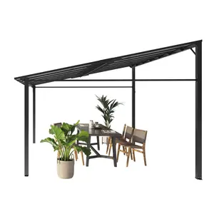 12x14 ft Wall-Mounted Lean-to Gazebo, Outdoor Patio Cover Awning with Heavy-Duty Aluminum Frame & UV-Resistant Polycarbonate Roof, All-Weather Hardtop Canopy for Deck, Yard & Parties