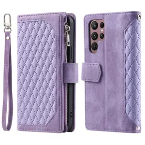 Crossbody Wallet Case for Samsung Galaxy S25 Ultra S24 Plus S23 S22 S21 S20 Leather Phone Case with Card Holder Kickstand & Wrist Strap Cover Magnetic Closure Flip Handbag Zipper Purse Shell for Women