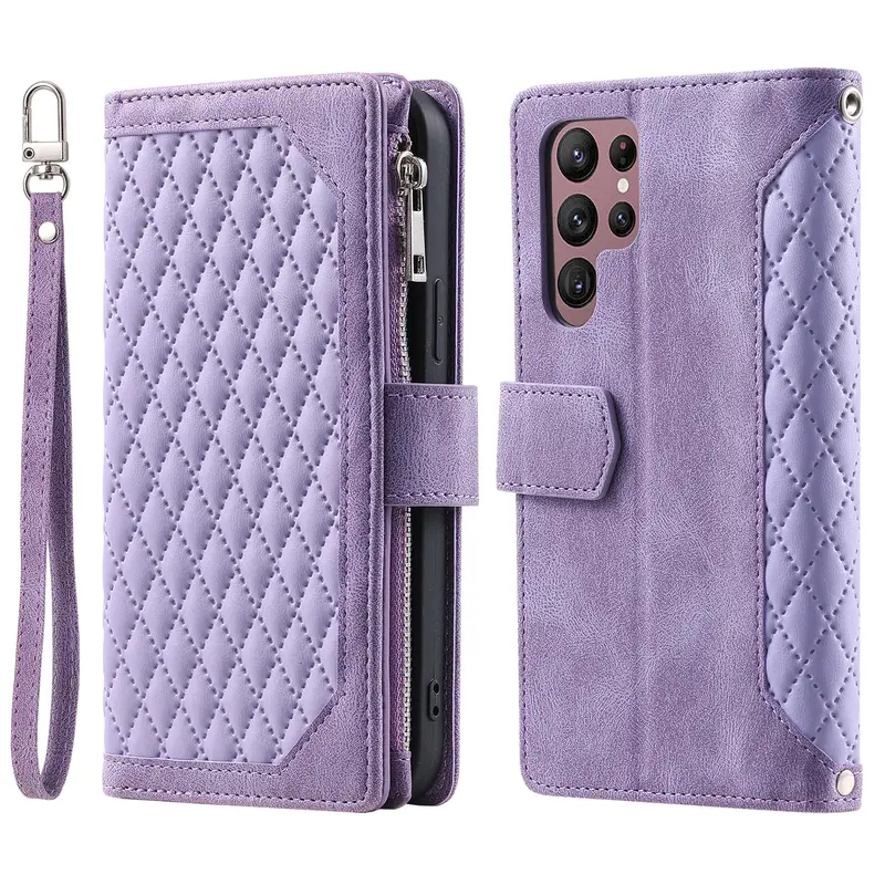 Wallet Case for Women Kickstand Card Holder, Shockproof PU Leather Flip Phone Cover with Magnetic Closure, Zipper Purse & Wrist Strap for Samsung Galaxy S25 Ultra S24 Plus S23 S22 S21 S20