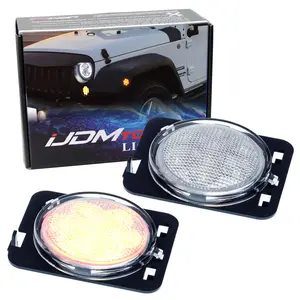 iJDMTOY Clear Lens Amber Full LED Front Fender Flare Side Marker Light Kit For Jeep 2007-2017 Wrangler JK