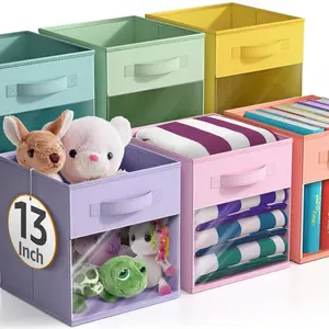 Sorbus 13" Large Cube Storage Bins with Window (6 Pack, Pastel) Basket Boxes Lightweight Organiser Set Collapsible Household Yellow Combo