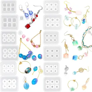 Resin Bead Molds for Jewelry 12 PCS Resin Molds Silicone with Hole Cabochon Gem Jewelry Making Epoxy Resin Molds for Earrings, Pendants,Bracelets and Necklaces