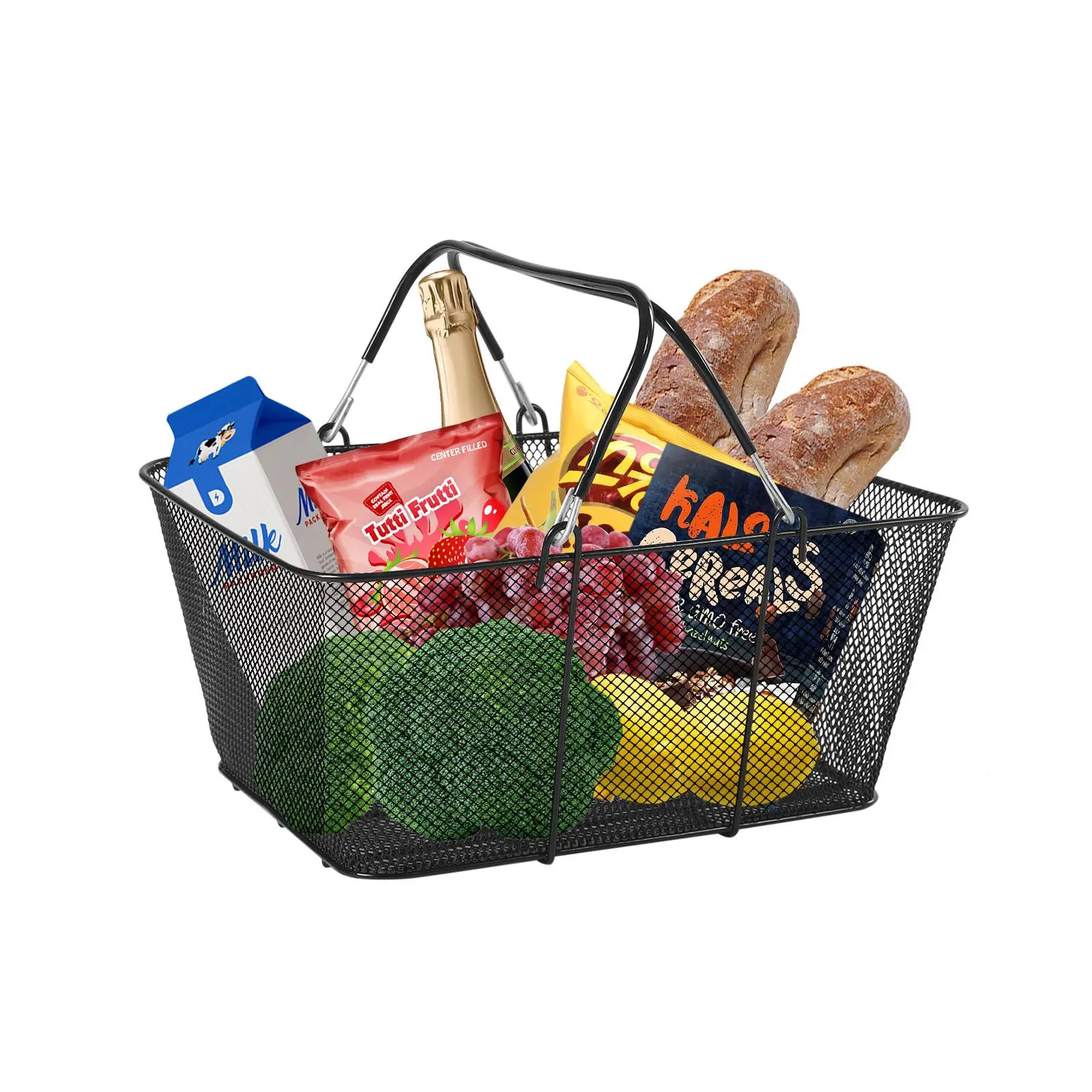 12-Pack 5-Gallon Stackable Shopping Baskets with Foldable Handles, Heavy Duty Iron Frame Galvanized, 22 lbs Load Capacity Black Wire Baskets for Supermarket, Retail Store, Home Storage, Garage, Garden, Pantry Father Son High School Graduation Gift