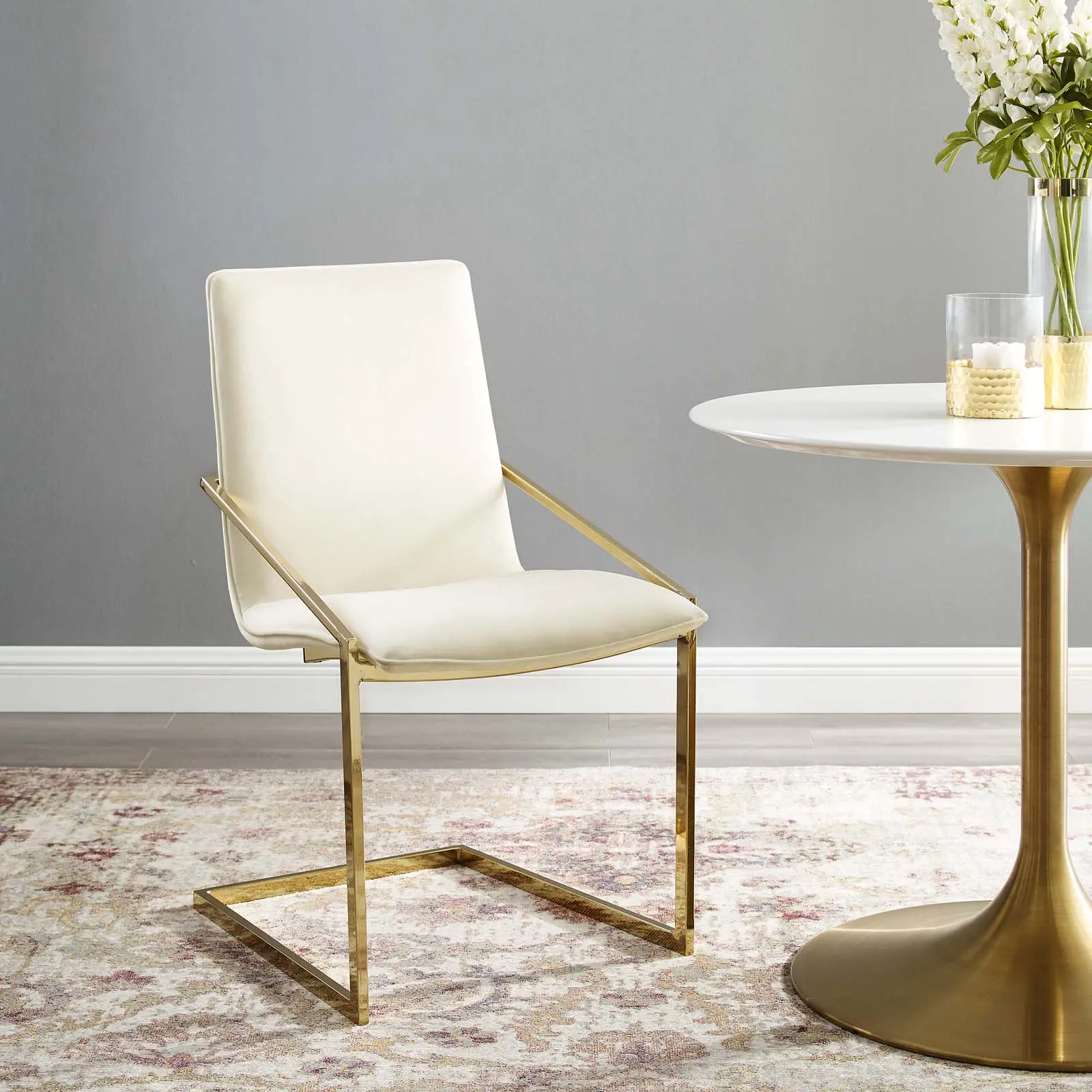 Modway Pitch Performance Stain-Resist Velvet Dining Armchair, Gold Ivory Indoor Accent Chair, Accent Chairs, Dining Chair