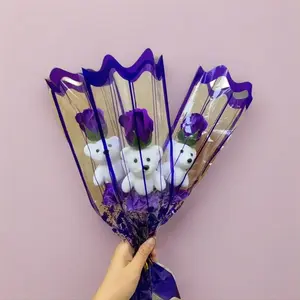 3-Piece Bear Rose Soap Flower Bouquet, Eternal Artificial Flowers, Home Decor, Party Decoration, Wedding & Holiday Display
