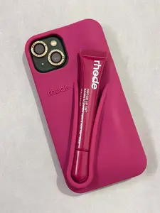 Rhode Cute Makeup Phone Case with Built-In Lip Gloss Storage for iPhone 11 12 13 14 15 16 17, Stylish Protective Back Cover, Portable Beauty Phone Accessory for Travel