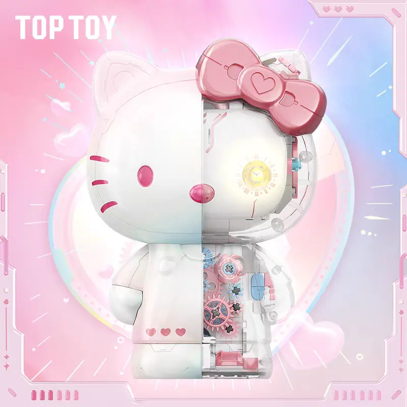 TOPTOY Hello Kitty Iridescent Glass Large Action Figure - Remote-Controlled Light, Gear Design, Cute Room Stuff, Home Desk/Office Shelf Decor, Christmas Gift for Fans