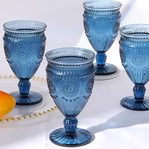 4 count Blue  Glasses, 12oz Glass Goblets,  Drinking Glassware, Colored Glassware Set for Party  Wedding  Shower