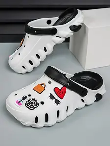 Women's Casual Thick Sole Eva Sandals, Anti-Slip Heart & Flower Design, Indoor Outdoor Slippers, Multifunctional Shoes for Home Travel Daily Wear