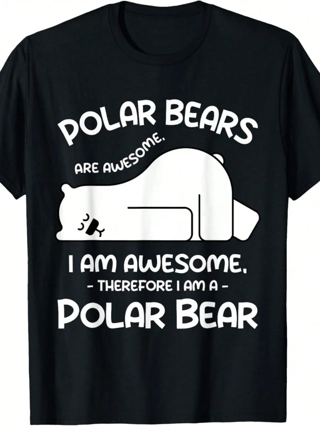 Unisex Basic Cotton Short-Sleeve Crewneck T-Shirt, Lightweight Cartoon Polar Bear Graphic, Solid Casual Loungewear Top For Polar Bear Enthusiasts Men Women