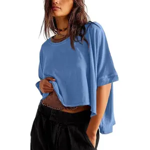 Imily Bela Womens Oversized T-Shirts Cropped Summer Casual Short Sleeve Loose Fit Tee Tops