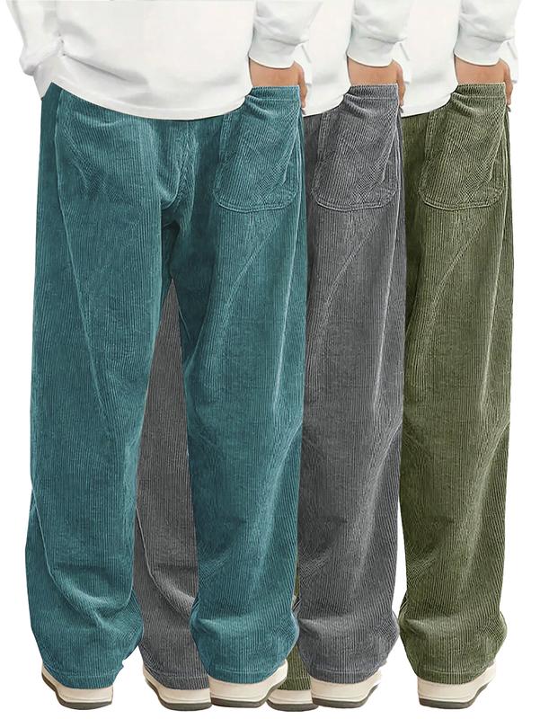 Men's 3-Pack Everyday Corduroy Joggers - Couples Matching Design, Elastic Drawstring Waist Pockets Straight-Leg Pants