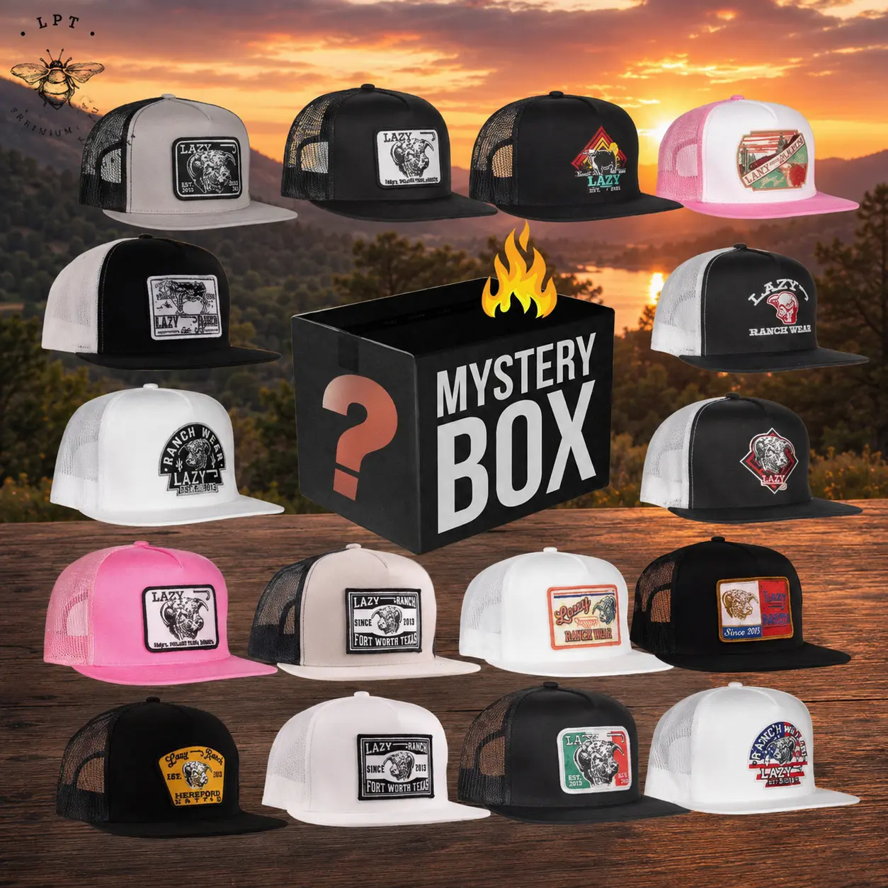 [ BUY 1 GET 1 ] Random sent Lazy J Ranch Black White Bull Trap Silver Grey & Black Elevation Arrowhead Cattle Headquarters Fort Worth Hot Shot Serape Elevation Cactus Sunrise Texas Ranch Retro Hereford Mexico ElevationClassic Five Panel Trucker Hat