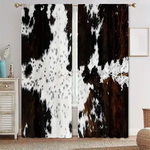 2 pieces, installed using pocket rod method. Digital printed polyester cow pattern curtains. Suitable for living room, closet, bedroom, study, dining room and home decoration. Window Drapes