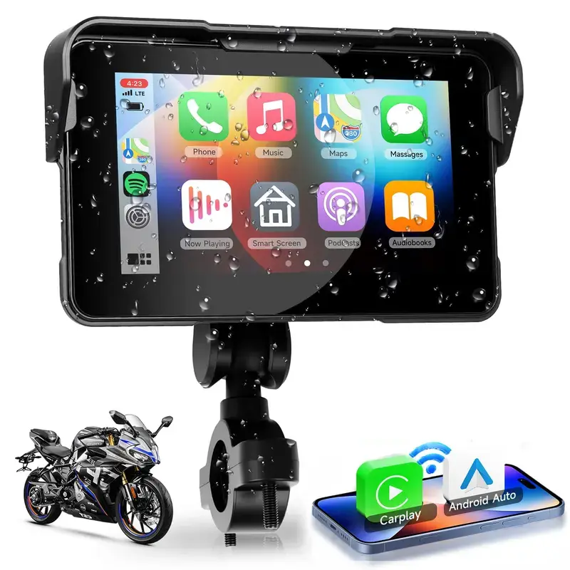 5 Inch Portable IPS Waterproof Motorcycle Screen - Wireless CarPlay & Android Auto, GPS Navigation, IP68, Voice Control, Mirror Link, SD Card Slot, Dual Bluetooth Monitor Universal with EQ Adjustment for Motorcycles, Vehicle Accessories, toolupgrade