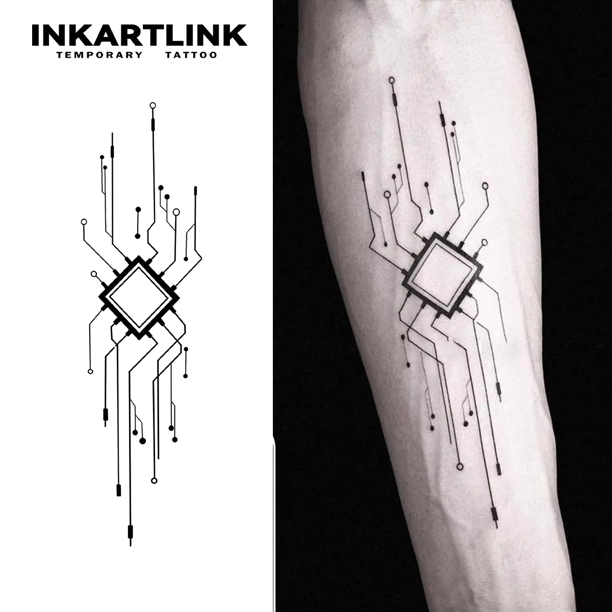 INKARTLINK Semi-Permanent Tattoos, 2 Sheets of Realistic Waterproof Ink Lasting 1-2 Weeks for Men and Women, Suitable for All Skin Types