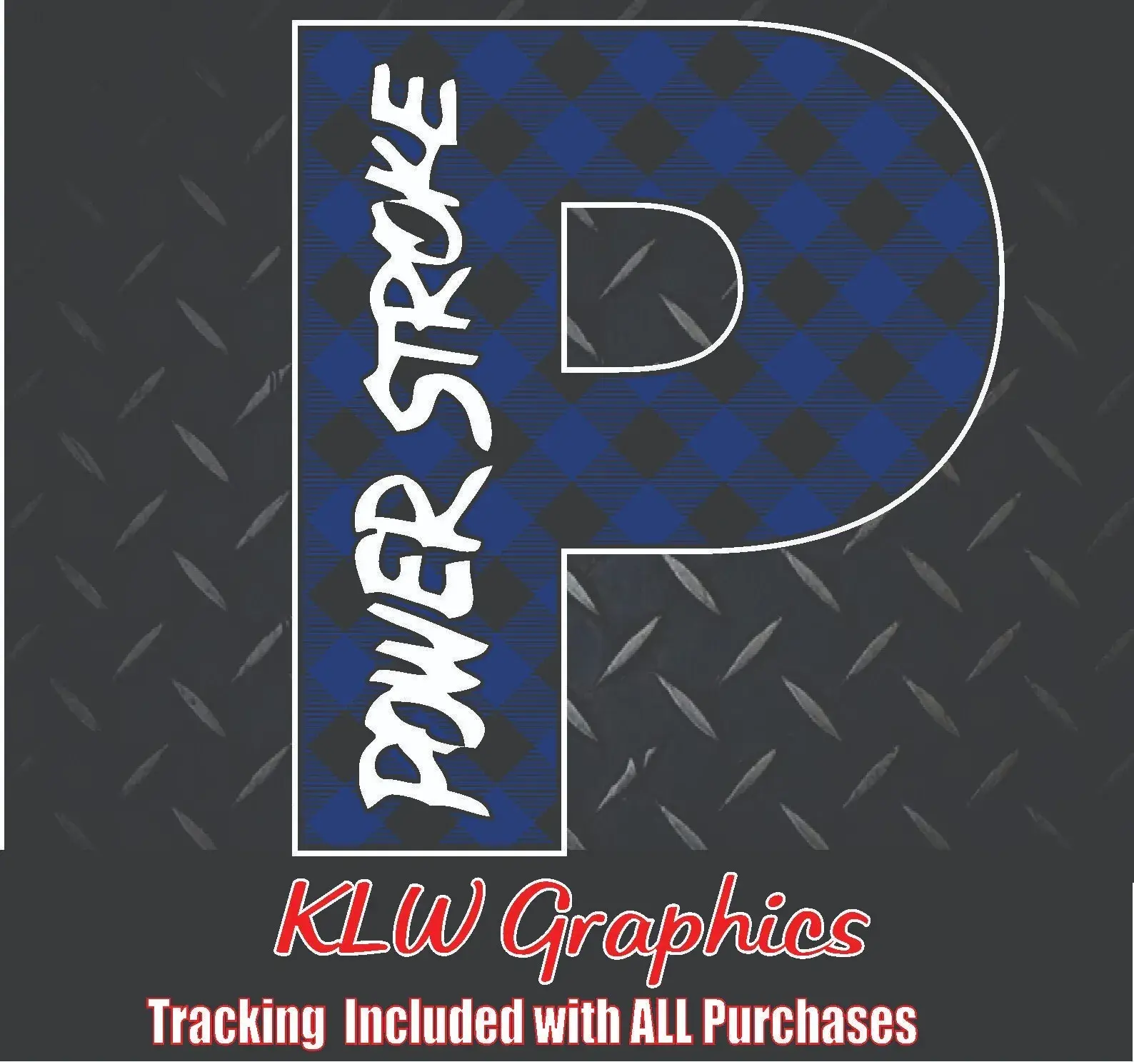 Powerstroke P Blue Black Plaid Print Full Color Decal Sticker Turbo Diesel Truck 6.0 6.7 7.3 Crew Double Cab