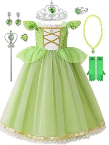 (Dress + all accessories) Sleeping Beauty dress long hair princess dress children's Rapunzel birthday dress Sofia girl dress Party Costume