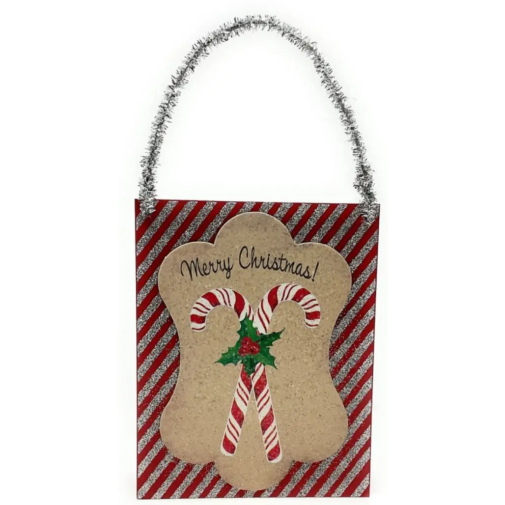 Merry Christmas Postcard with Tinsel Ornament