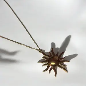 Sun Ray Chain Handmade Stainless Steel Hypoallergenic Tarnish Resistant Sun Necklace For Women 15-17"