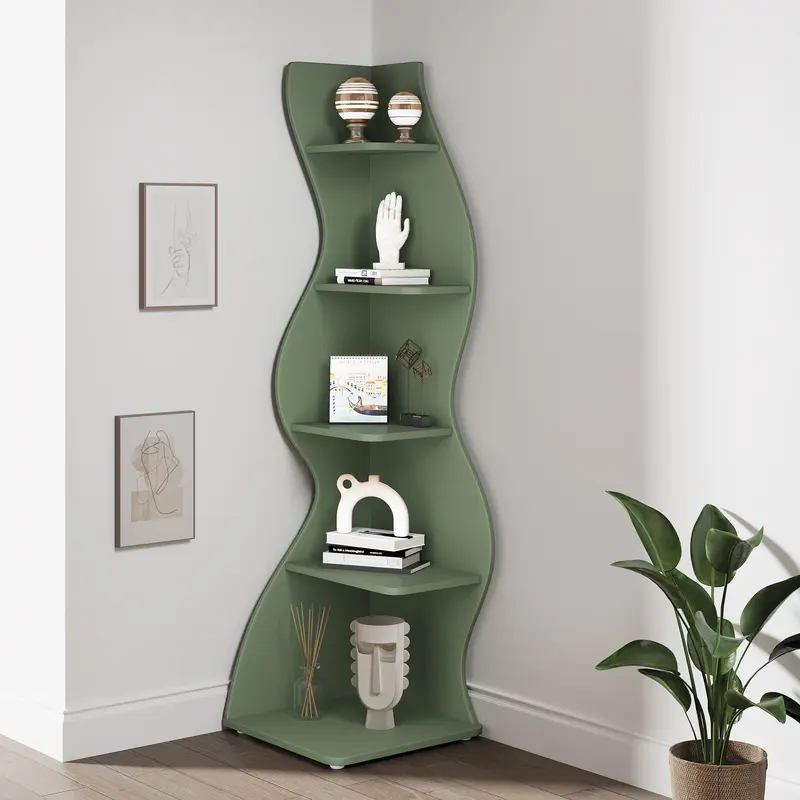 LITTLE TREE Corner Shelf, Modern 5-Tier Wall Corner Bookshelf, Stylish Corner Small Bookcase Storage Rack Plant Stand with Unique Shape for Living Room, Home Office