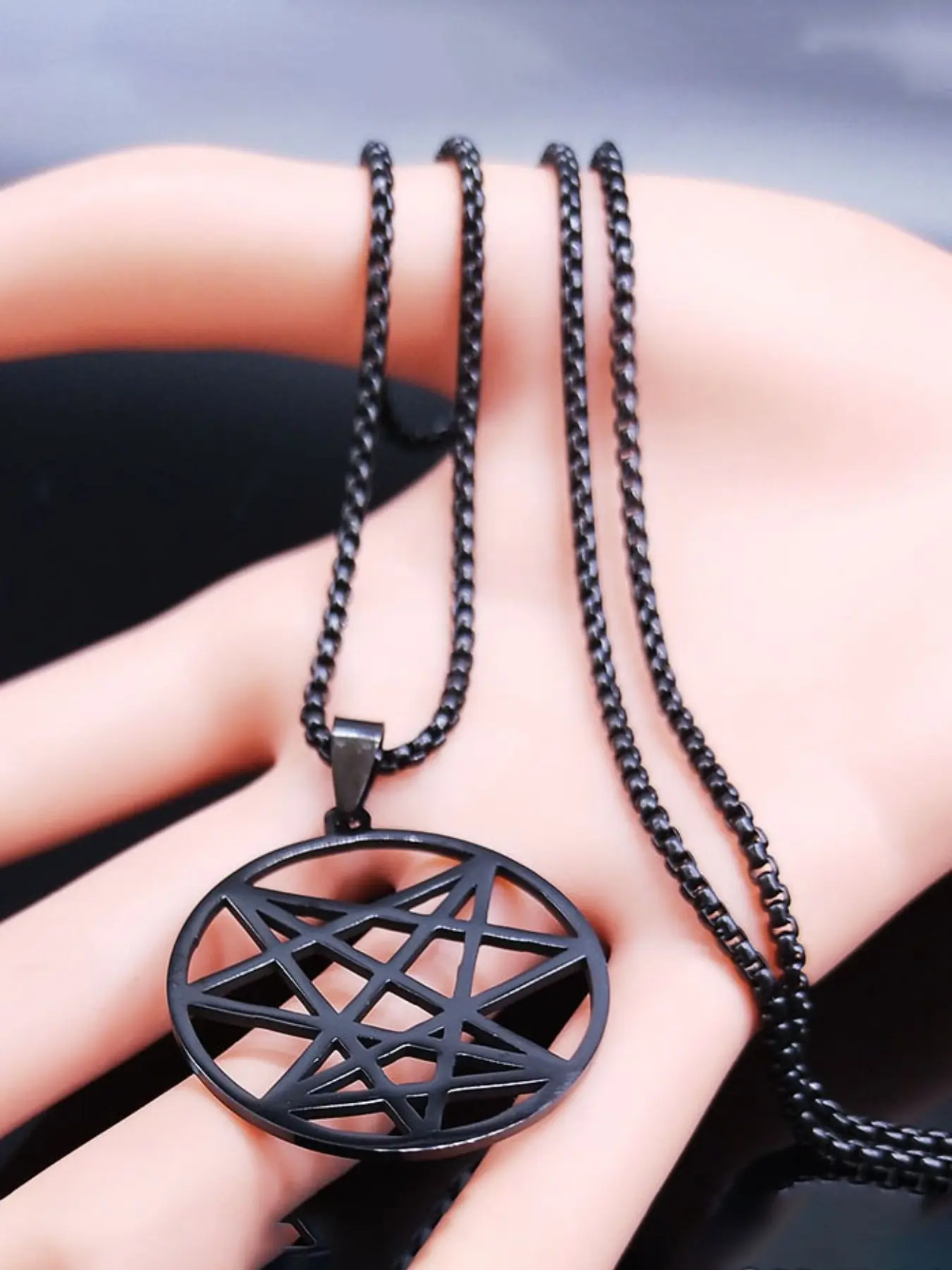 Nine Angles Satan Hidden Black Stainless Steel Pendant Necklace