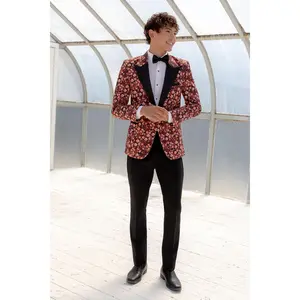 "Floral Fusion" Burnt Orange Peak Tuxedo Jacket (Separates)
