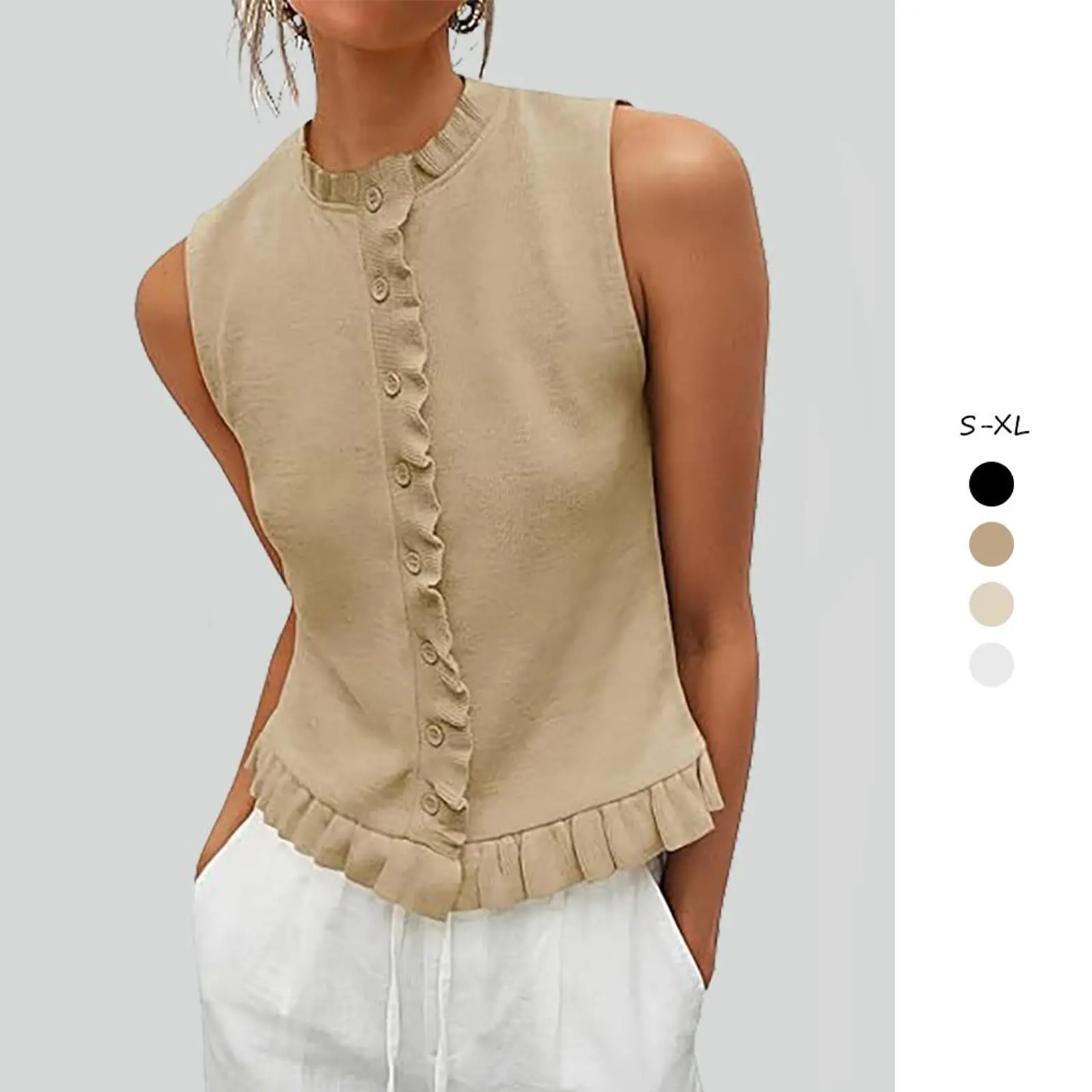 Imily Bela Sleeveless Ruffle Button Down Top | Knit Summer Tank & Sweater Vest