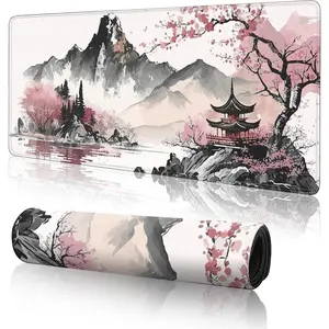 Watercolor Cherry Blossom Large Gaming Mouse Pad,Mouse Pad Gaming 31.5 x 11.8 in Mouse Mat Desk Pad,Large Desk Mat,Extended Keyboard Mousepad with Non-Slip Base and Stitched Edge for Desk Home Office