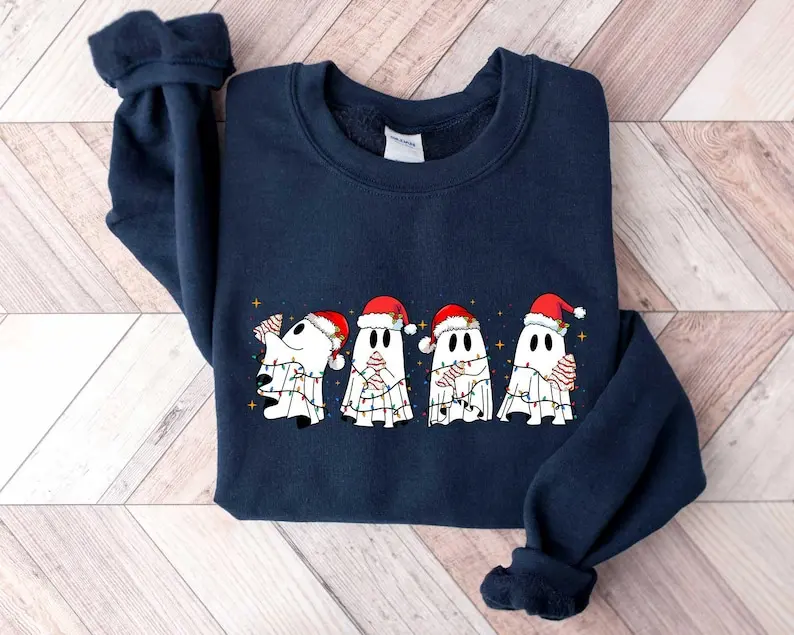 Ghost Santa Christmas Cake Sweatshirt, Christmas Ghost Gift, Holiday Gift, Xmas Gift, Christmas Sweatshirt, Halloween Ghost Sweatshirt
