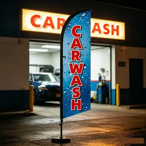 6.5 Ft Feather Flag for Car Wash Shops, Durable Polyester, Waterproof, Wind-Resistant, Easy Installation, Ideal for Gas Stations & Auto Repair