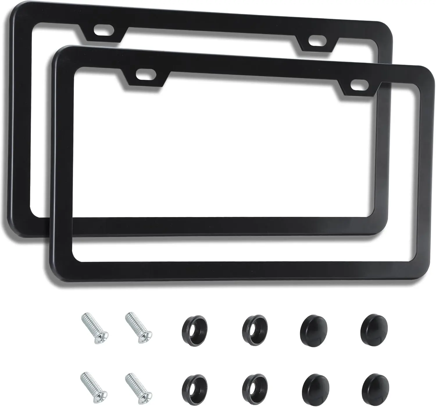 2PCS Matte Black License Plate Frames - No-Cover State Name - Premium Rust Proof Aluminum License Plate Holder for Women and Men, Universal Car Plate...
