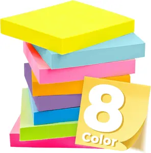 Sticky Notes 3x3 Inches, Bright Colors Self-Stick Pads, Easy to Post for Home, Office, Notebook,100 Sheets/pad (8 Pads)