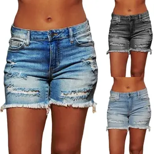 shop  Distressed fringe hem shorts | Mid-rise versatile slimming distressed frayed denim shorts | Available in three colors, American retro hot pants