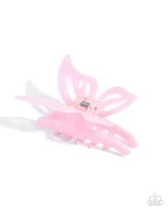 Fluttering Fleet - Pink Acrylic Butterfly Claw Hair Clip - Paparazzi