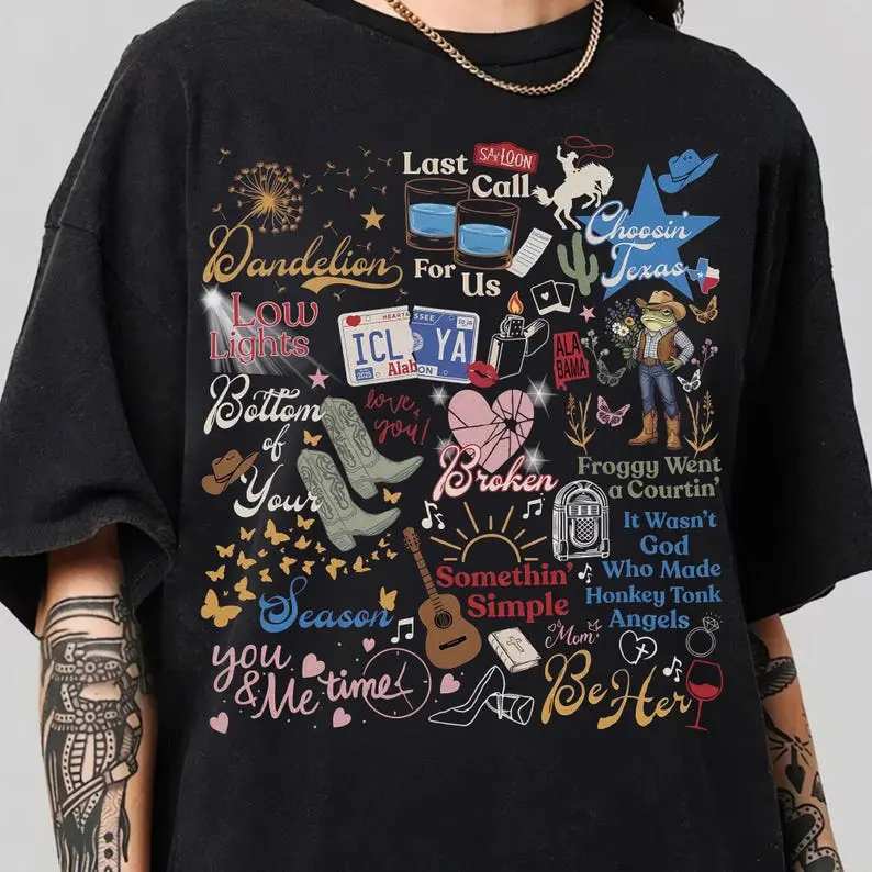 Women's Ellas Dandelion Lyric Graphic T-Shirt - Choosin Texas Song Tee, Ellas Fellas Club Merch, Vintage Country Concert Outfit, Retro Western Tour Apparel, Breathable Blend, Machine Wash, Unisex Cut