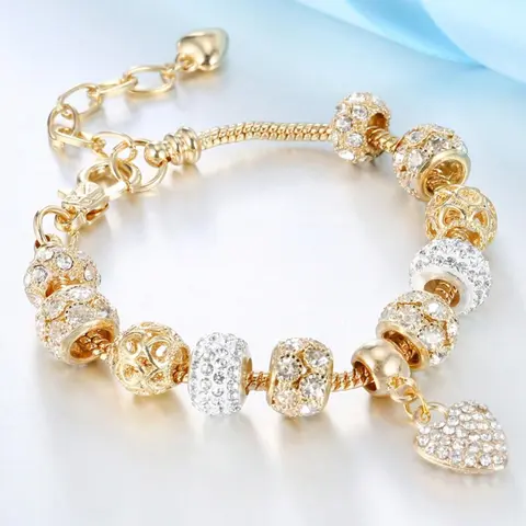 Mother's Day Gift Summer 2024 Rhinestone Decorated Heart Charm Bracelet, All-match Jewelry for Girls Gift, Female Fashion Accessories for Daily Wear, Heart Design Bracelet