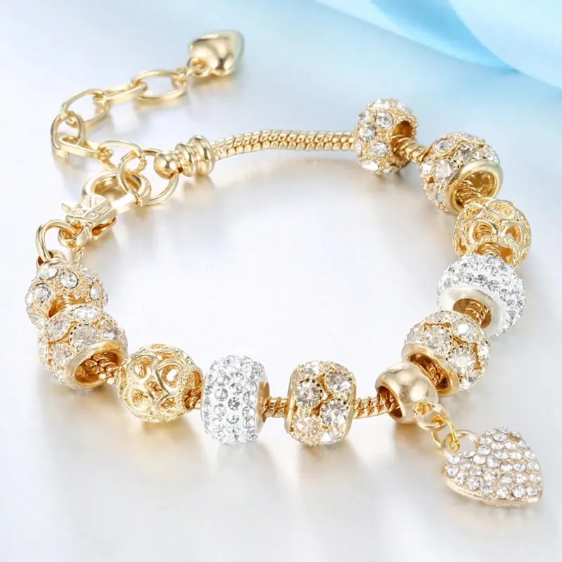 Mother's Day Gift Summer 2024 Rhinestone Decorated Heart Charm Bracelet, All-match Jewelry for Girls Gift, Female Fashion Accessories for Daily Wear, Heart Design Bracelet