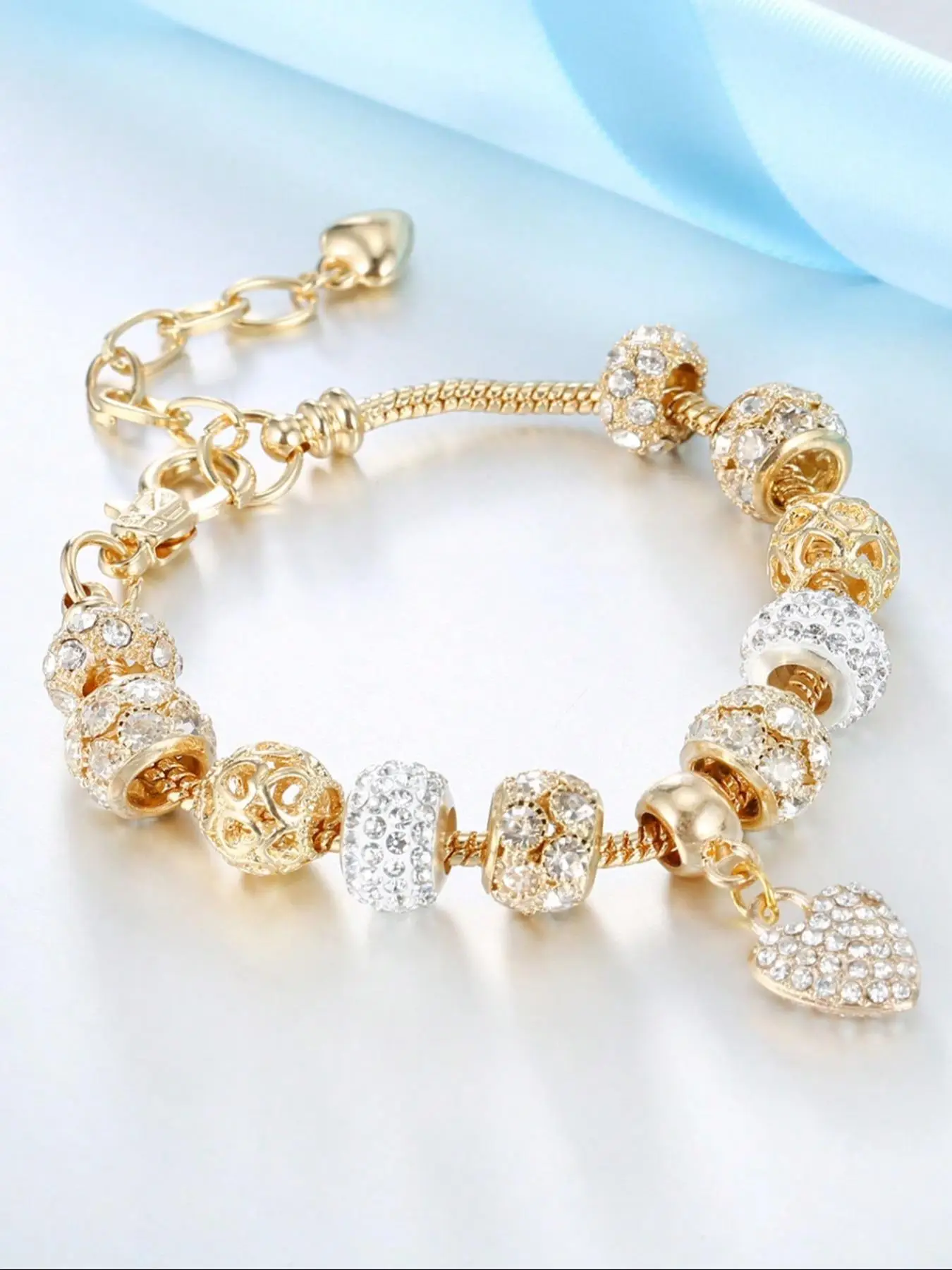 Summer 2024 Rhinestone Decorated Heart Charm Bracelet, Elegant All-match Jewelry for Girls Gift, Female Classic Fashion Accessories for Daily Wear