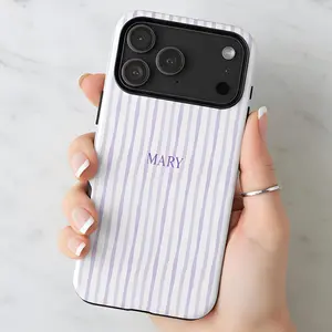 Striped Monogram Phone Case Custom Name Personalized Phone Cover Gift Minimalist Initials Phonecase