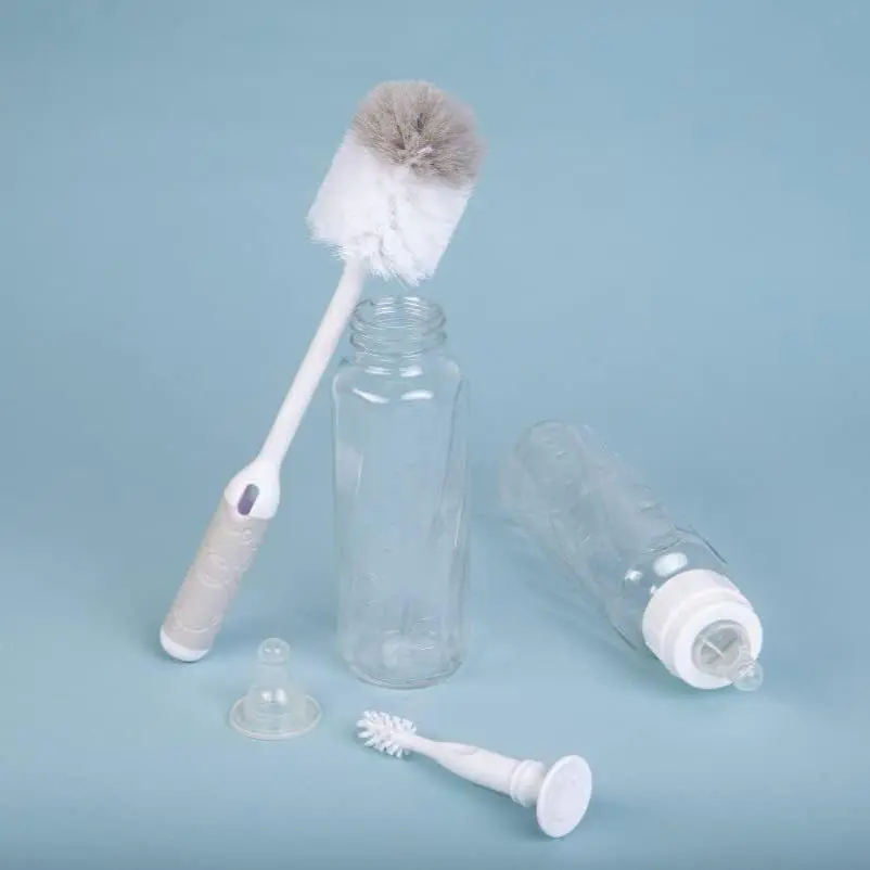 Baby Bottle Brush Set with Nipple Brush - Baby Nursing & Feeding Cleaning Essentials, Gray (Pack of 2)
