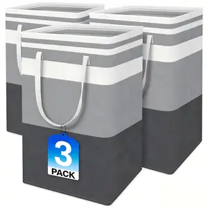 3-Pack 75L Large Capacity Laundry Baskets, IndependentWaterproof Laundry Baskets, Tall And Foldable, WithExtended Handles. Cotton and Metal Frame StorageBaskets. Suitable for Bathrooms, Bedrooms, Dormitories,Camping, Apartments, Homes, and Campuses.