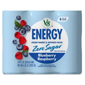 V8 Energy Zero Sugar Blueberry Raspberry Energy Drink, 8 fl. oz. Can (6 Pack)